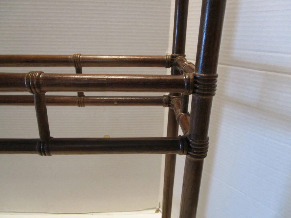 Antiguo estante de 3 niveles de madera de caoba montado en la pared tallada como bambú 32,50" T Foto 4 de 4