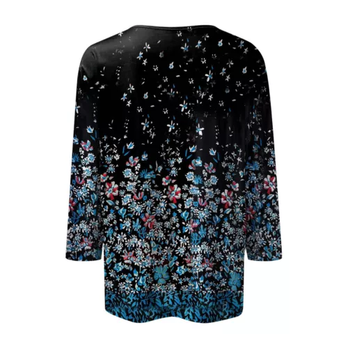 3/4 Length Sleeve Womens Tops Casual Loose Fit V-neck Shirts Floral Tunic Tops - Picture 6 of 51