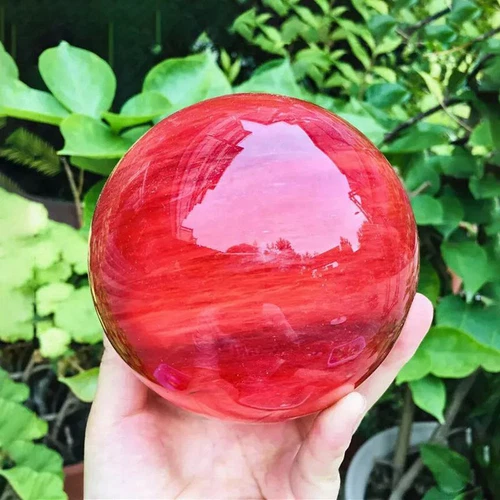 2LB Big Natural Red Smelting Quartz Crystal Sphere Healing Energy Ball W/ Stand - Foto 15 di 19