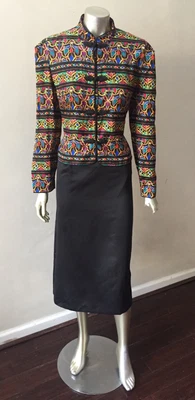 Cheongsam Mandarine Vintage 90s Retro Seide 2 Teile Jacke Lang Rock Suit Größe M - Bild 1 von 4