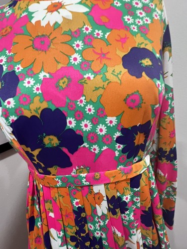 Andrea Gayle Vintage Maxikleid geblümt 60/70er hoch tailliert Plissee Hostess. - Bild 4 von 9
