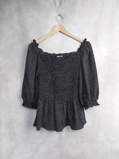 Max Studio Top, Size large Black W White Spots Shirring Over Bodice new w tags