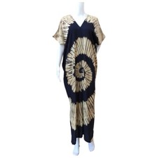 womens fashion boho tiedye maxi dress v neck oversize Navy Cream beach onesize