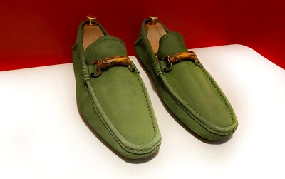 $989.00 !!GUCCI MEN RUSTY GREEN SUEDE BAMBOO BITS LOAFERS  display picture 2