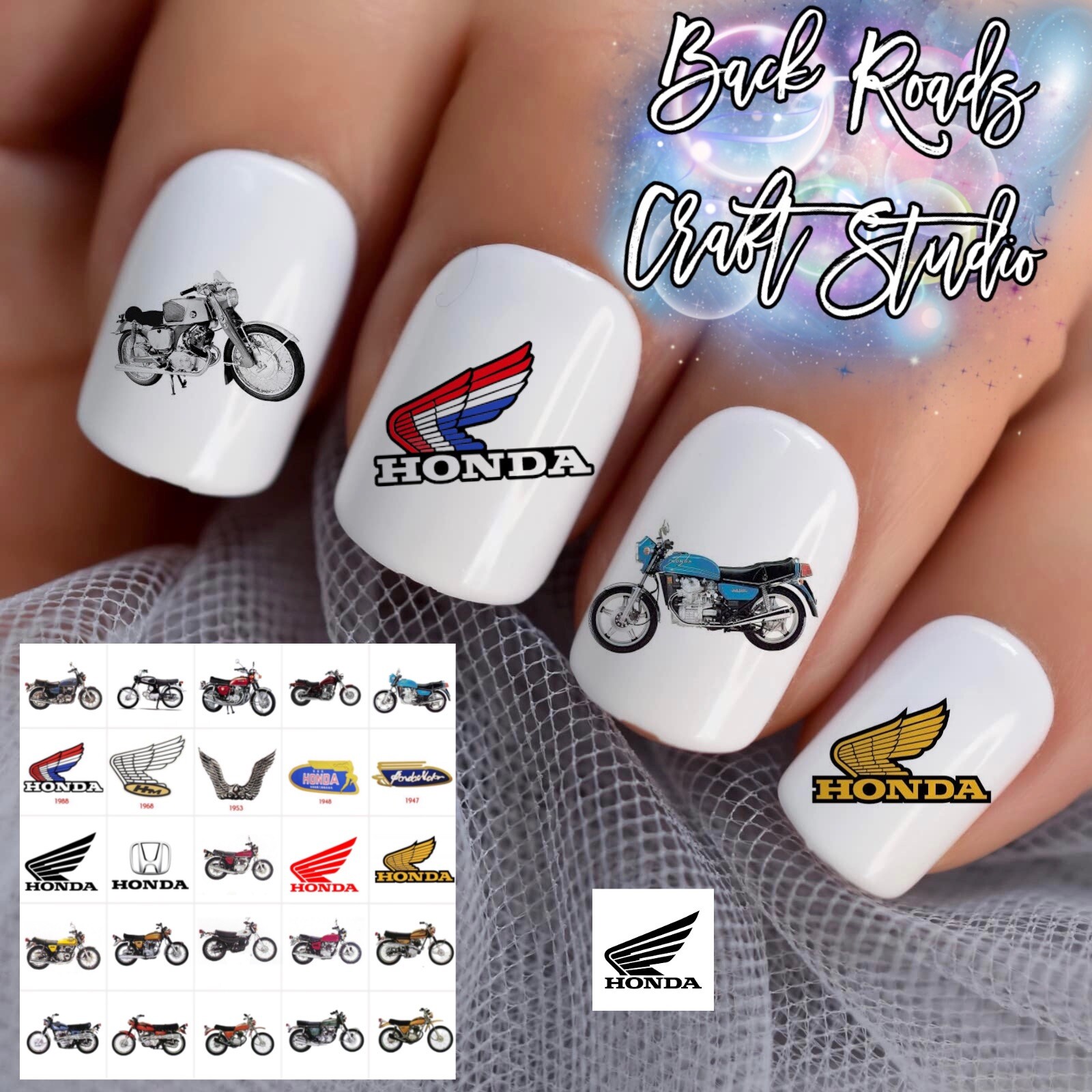 Honda Older Motorcycles Waterslide Nail Art Decals Set Of 50 Instructions &Bonus