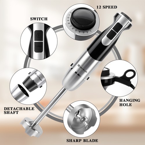 Dayplus Electric Hand Blender Cosmos Stick Food Processor 12 Speeds Black 1000 W - Picture 4 of 11