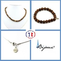 Schmuckset Armband Halskette Perlen Holz 8 Mm. Kette Aus Stahl GrößE Person
