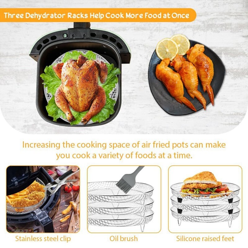 2X(Air Fryer Rack Round 3 Layer Stackable Dehydrator Racks Stainless