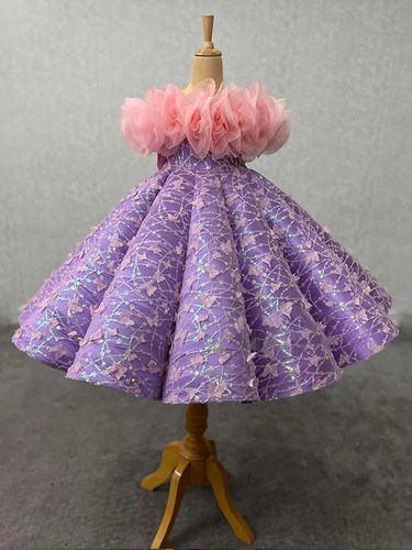 Sequin Children Girls Princess Dress Performance Costumes Summer Birthday Gown - Picture 4 of 12