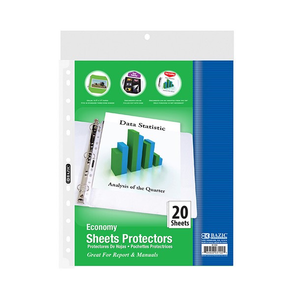 20 Top Loading Clear Sheet Protectors Fits 3 Ring Binder 8.5 X 11 Paper