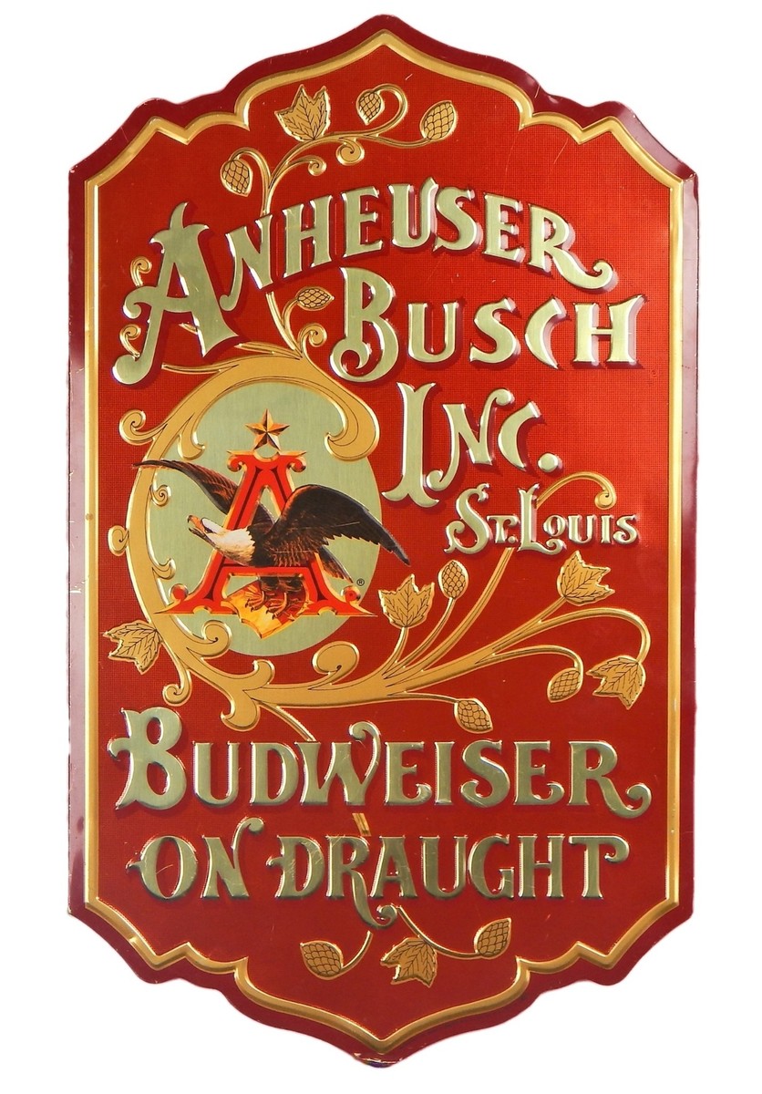 【当時物】 Budweiser 看板 St.Louis.USA 特大 91cm Vintage Budweiser Bud Man Brewerian Sign Featuring Bud Dry and Bud