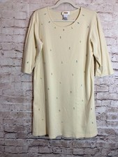 Talbots Nightgown Womens Medium Butter Yellow Rosette Floral Embroidered Cotton