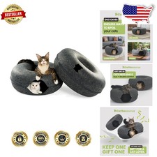Washable Cat Tunnel Bed Duo Set Felt Peekaboo Cat Cave for Indoor Cats