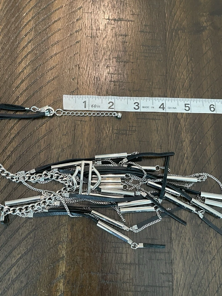 Collar Harley-Davidson Flecos Plateado Negro Cuero Barra y Escudo Logo Motociclista Foto 4 de 4