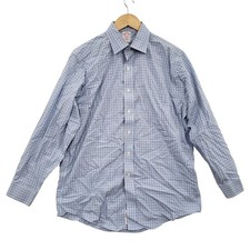 Brooks Brothers Traditional Fit Non Iron Cotton Blue Gingham Check Dress Shirt