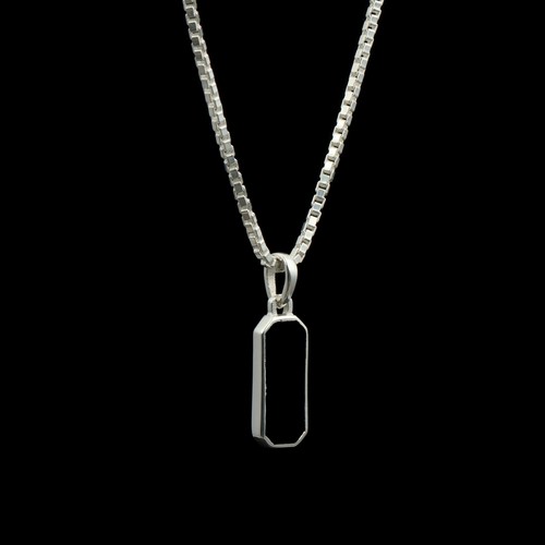 Rectangular Black Onyx Pendant in Polished 925 Sterling Silver Jewelry For Gift