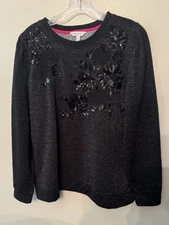 Crown & Ivy Long Sleeve Size L Black W/ Floral Sequin Detail