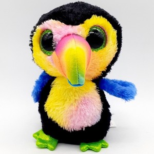 Ty Beaks Plush Small Black Yellow Rainbow Beak Blue Wings Green Feet Big Eyes