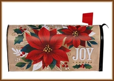 EVERGREEN MAILBOX COVER * JOY POINSETTIA * STRONG MAGNETS - BRAND NEW