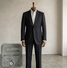 Valentino Suit Mens 46R Black 100 Wool Canvased Pants 36X29 Made In Italy READ
