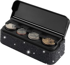 Bling Coin Holder for Car, 4 Compartment Car Organizers and Storage with Black