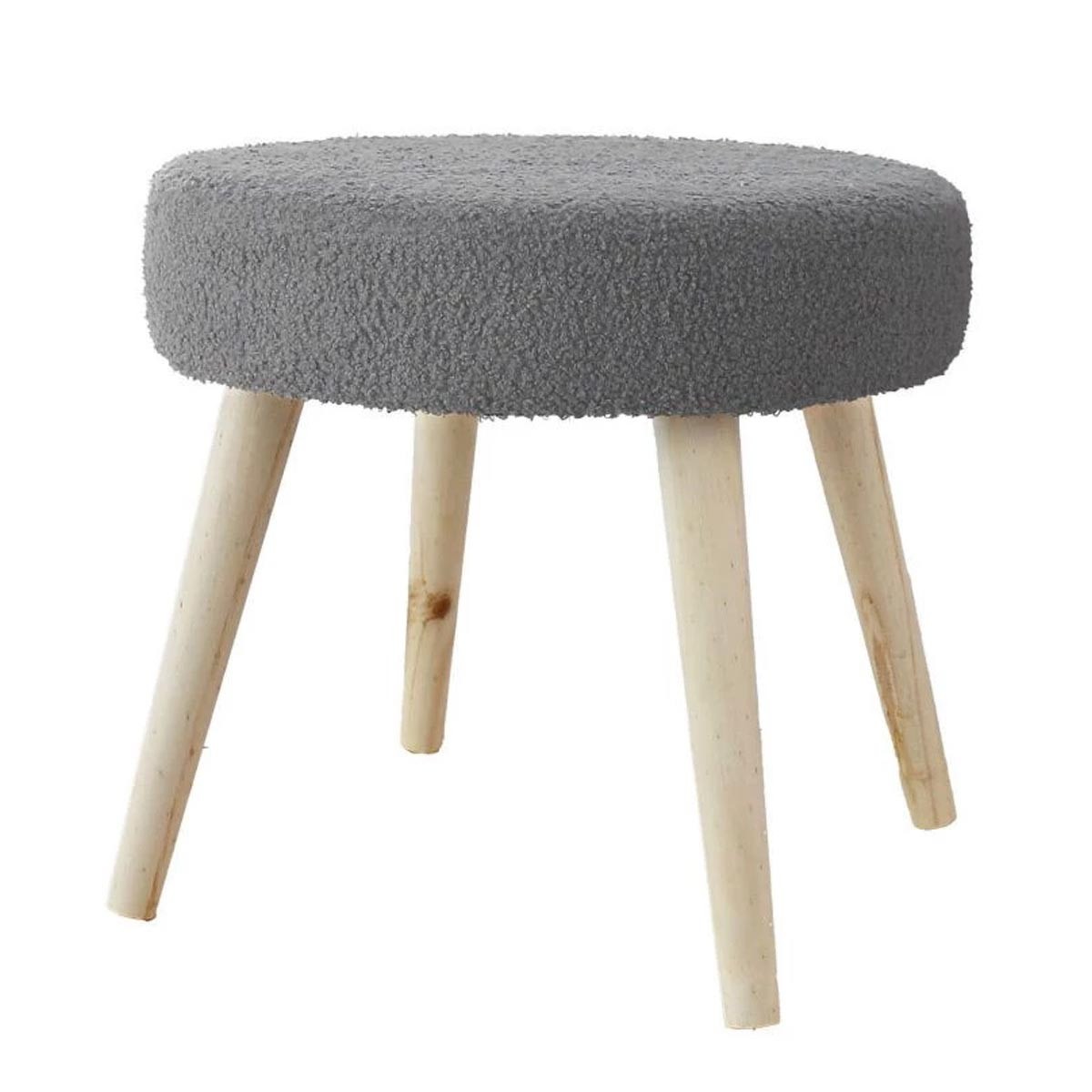 Tabouret bouclé gris Lodge 45cm au design organique épuré