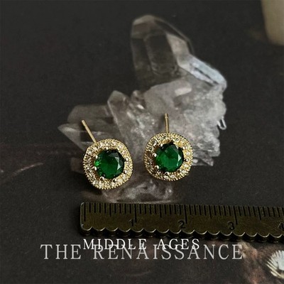 Premium Quality Beauiful Antique Green Gemstone Earrings Painting Oil Look