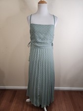 ASOS Women's Sage Green Sleeveless Swiss Dot Pleated Midi Dress Size 12 Textured
