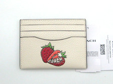 Coach Slim Strawberry ID Leather Credit Card Case Holder in Chalk Multi NWT 98