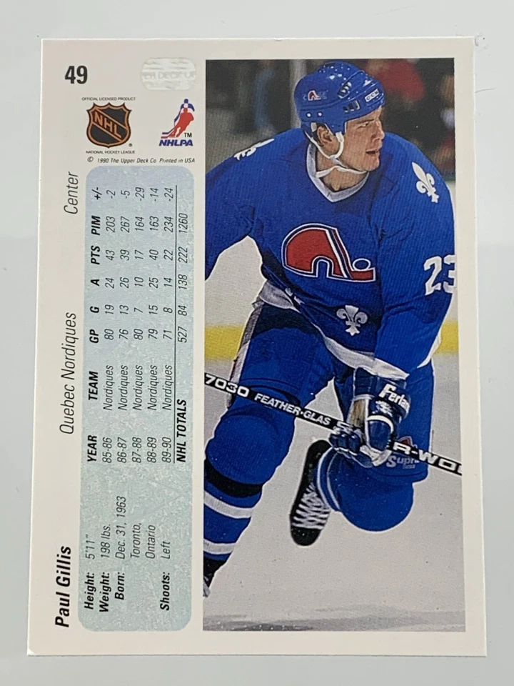 1990-91 Upper Deck Paul Gillis Quebec Nordiques #49 Hockey Card 779M - Image 2 of 4