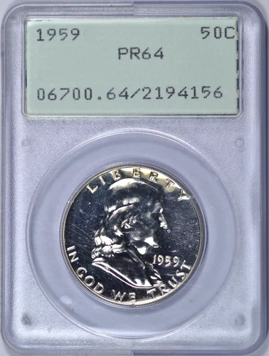 1959 FRANKLIN HALF DOLLAR PCGS PR64 OGH RATTLER