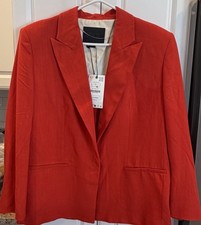 ZARA NWT Red One snap Viscose Blazer Shoulder Pads Pockets Women  s Oversized L