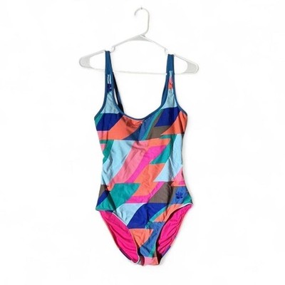 Hapari Womens Geometric Abstract One Piece Swimsuit Multicolor Scoop Neck XS