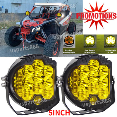 Round Yellow 5'' Driving LED Fog Light Pods Fit Can-Am Maverick X3 Max 2017-2024