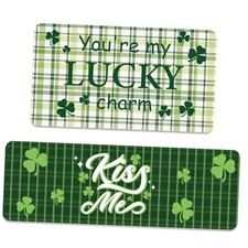 St. Patrick's Day Kitchen Mats Set of 2, Lucky Lucky Green Clover Shamrock