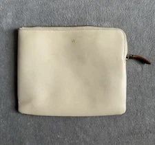 Mark & Graham Leather Zip Pouch Clutch Ivory Beige Monogram W Cosmetic Bag