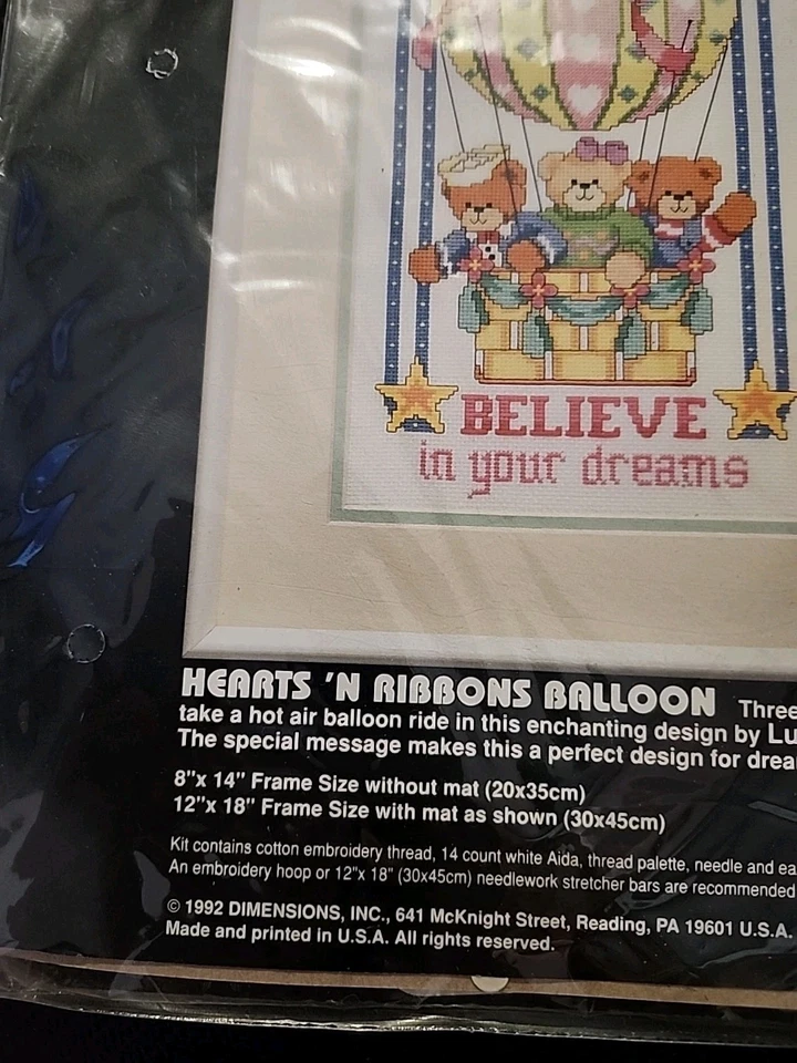 Kit de punto de cruz contado osos de peluche globo #3721 corazones y cintas NUEVO Foto 4 de 4