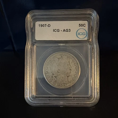 1907-D Barber Half Dollar Silver Business Strike ICG AG3 Graded Coin