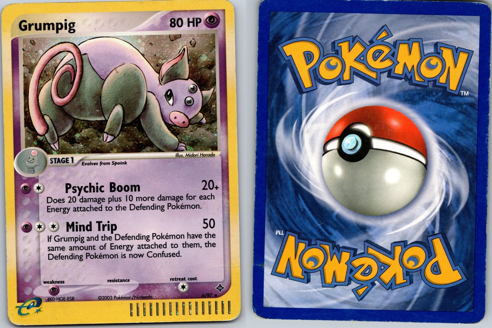 GRUMPIG POKEMON DRAGON 6/97 RARE MP HOLO 2003