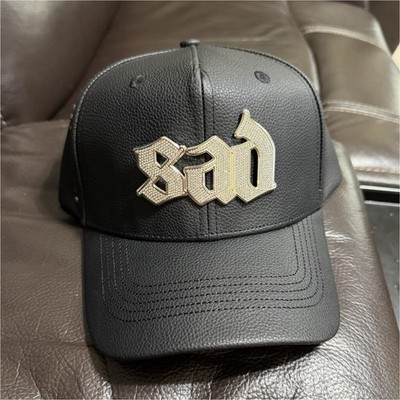 SAD BOYZ Black Men s Baseball Cap Logo Leather Casual Adjustable One Size