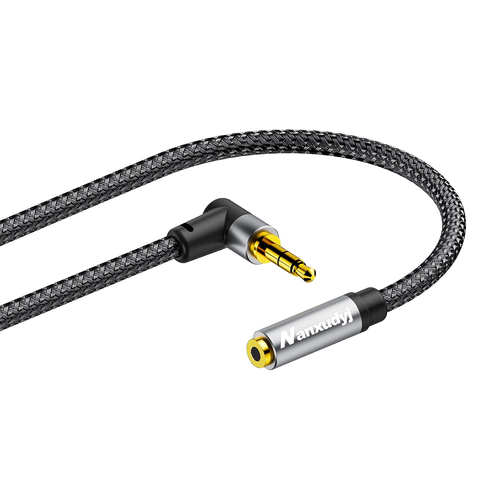 3.5Mm Male to Female 20Ft/6M Right Angle Stereo Audio Extension Cable Nylon Brai - Picture 1 of 7