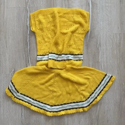 Vintage Handgestricktes Mädchen Set Top & Rock 4-5 Jahre 80er Baumwolle Outfit - Bild 1 von 4