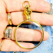 Magnifying Glass Pendant 3X Glass Magnifier Gold Tones Monocle Chatelaine