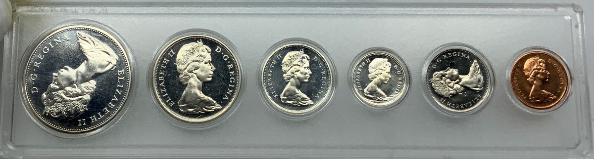 ◇1965年◇カナダ ミントセット◇プルーフセット◇ エリザベス2世 1965 CANADA Queen Elizabeth II MINT SET of 6 Coins 4 are Silver