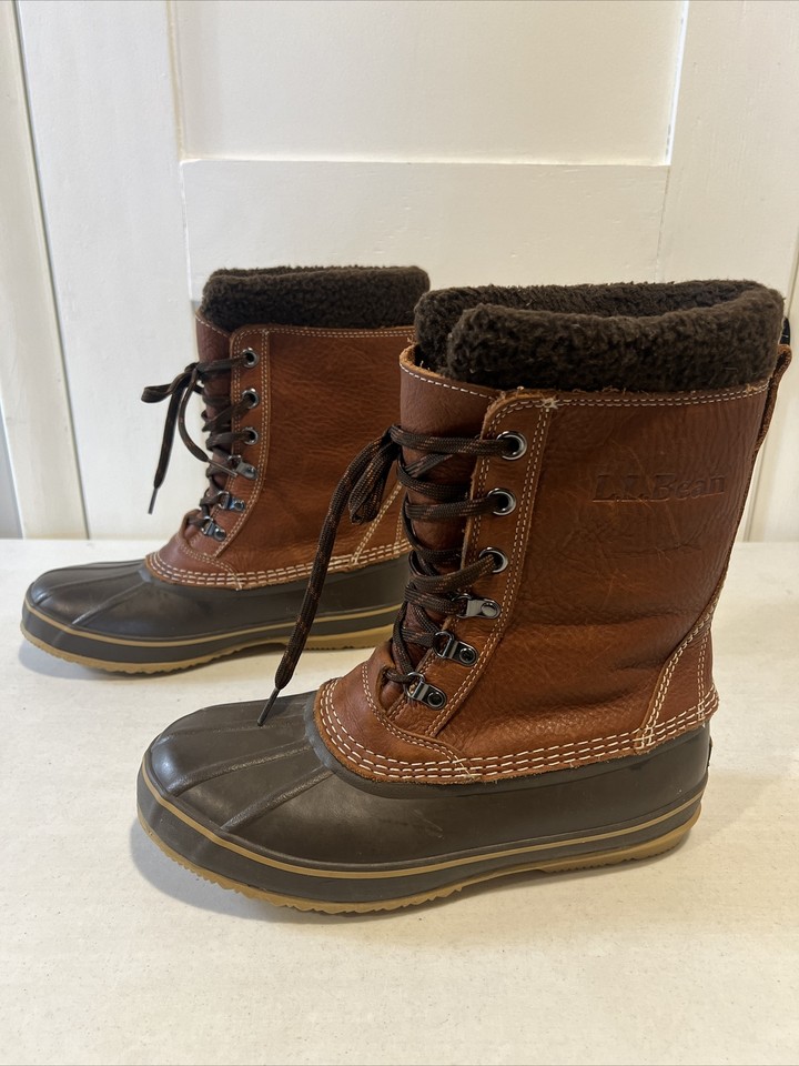 Men's L.L.Bean Snow Boots Tumbled Brown Leather Size 9 eBay