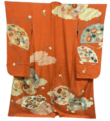 Japanese Vintage Kimono Furisode silk Red Expensive Gorgeous Height 64.56in