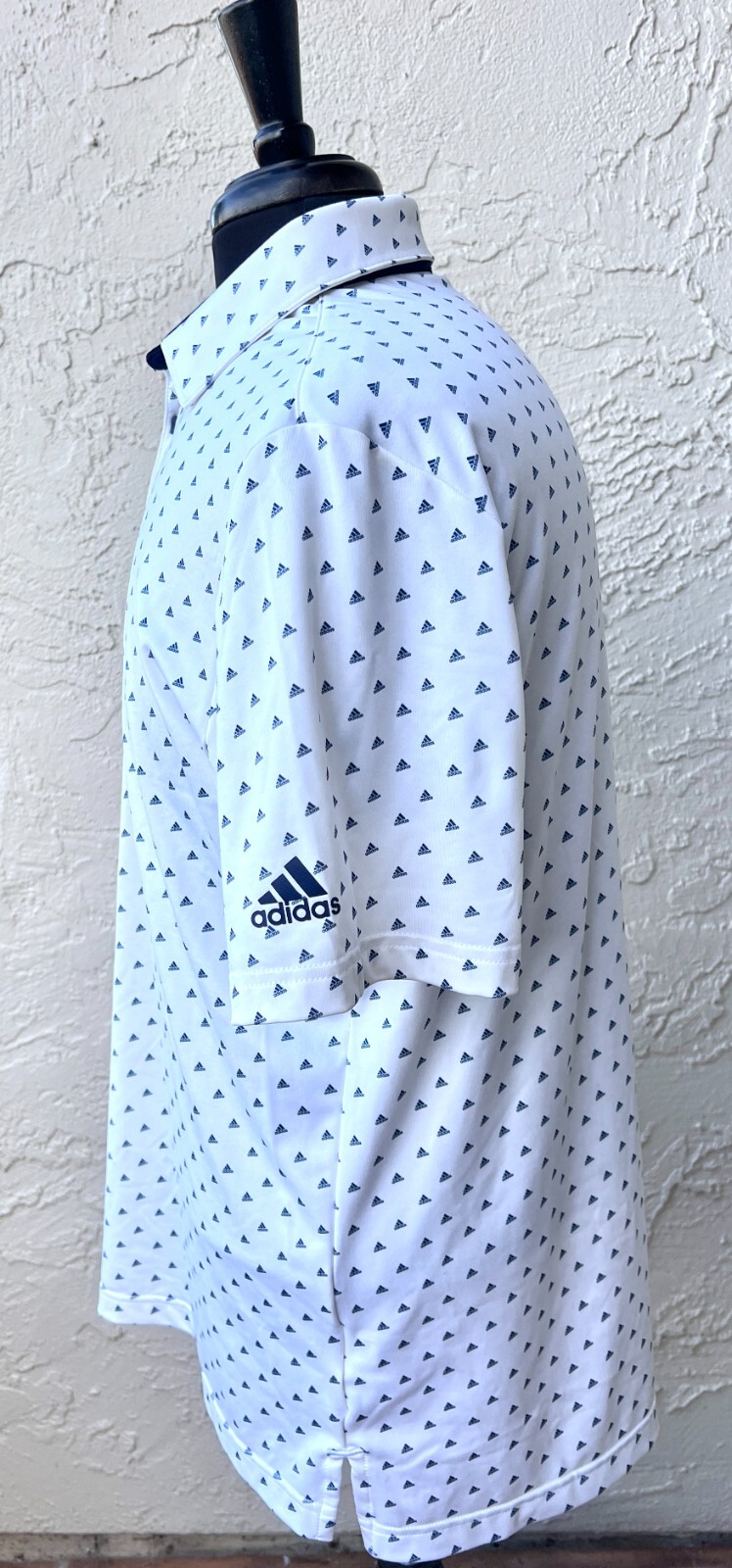 Adidas Polo Shirt Adult Size M White Blue Trefoil Print Logo Golfing Casual Mens thumbnail 2