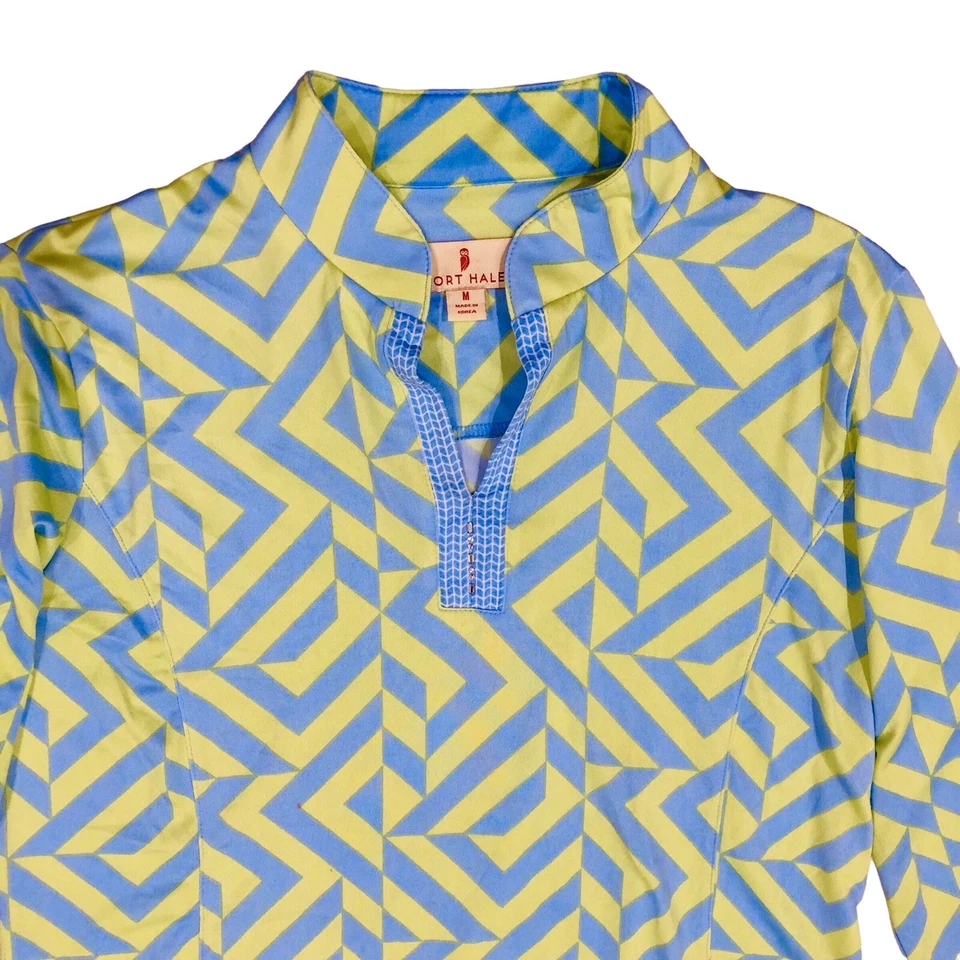 Camisa Top Sport Haley Verde Azul Geométrica Puño Abatible Manga 3/4 Talla M Foto 3 de 4