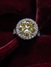6.11CT Fancy Intense Yellow Round Citrine With Sparkling CZ Engagement Halo Ring