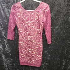Crystal Doll Bodycon Burgundy Maroon Lace Dress Juniors Sz M Sheer Sleeves Mini